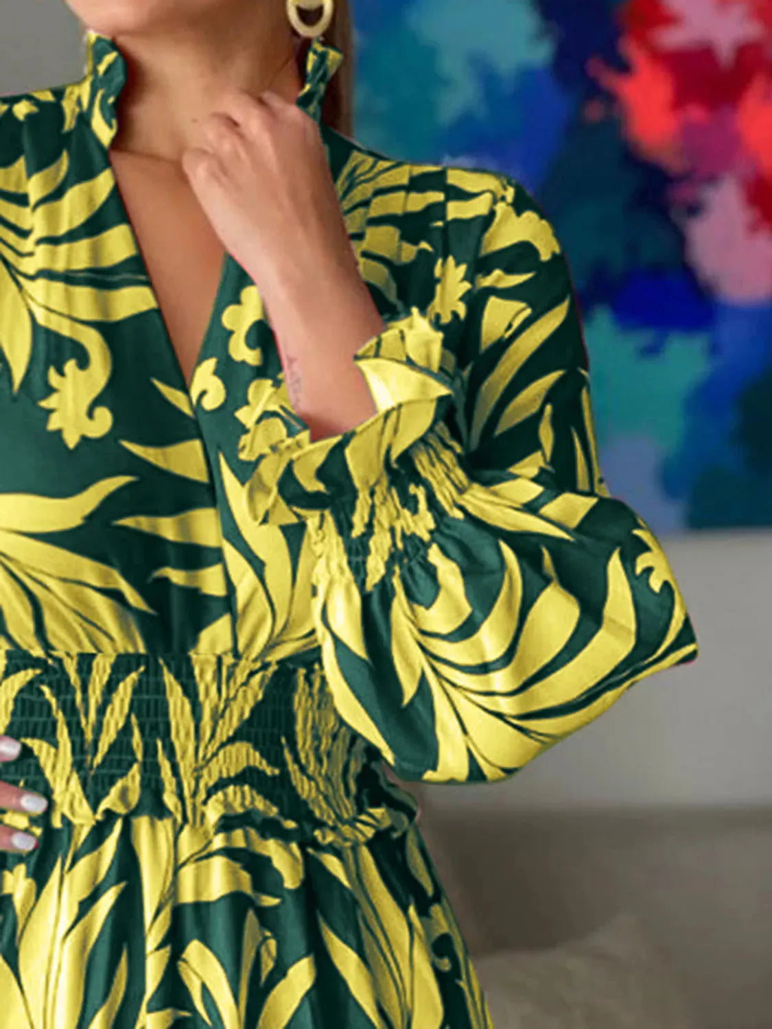 Printed Flounce Sleeve Maxi Dress Casual Dresses - Tophatter Daily Deals