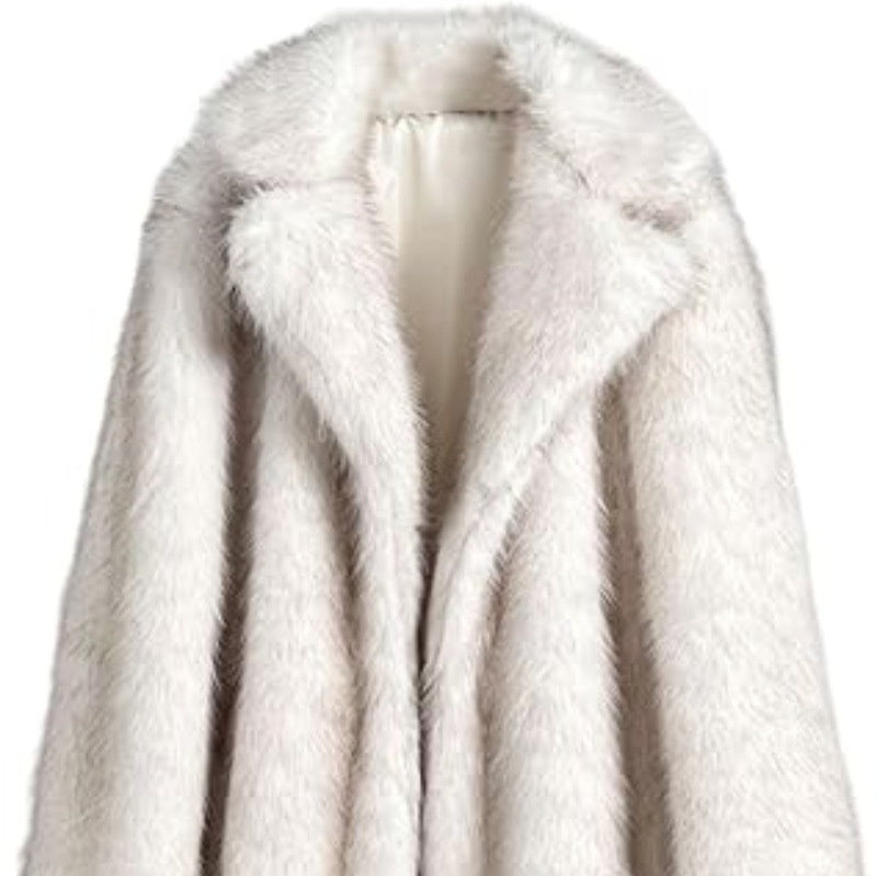 Warm Cozy Women's Long Coat - Notched Lapel, Faux Fur White 3D Changing Face Moving Picture Frame - Tophatter Daily Deals
