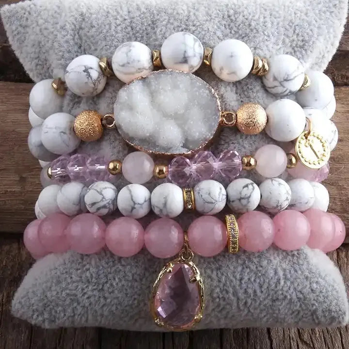 Women's Natural Pink Crystal Glass Crystal Cluster Bracelet Bracelets - Tophatter Daily Deals