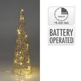 Gold Cone LED Christmas Tree | Warm White LED Pre-Lit Tree with Timer - 40cm Ornament - Tophatter Daily Deals
