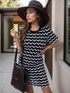 Chevron Round Neck Short Sleeve Knit Dress Casual Dresses - Tophatter Daily Deals