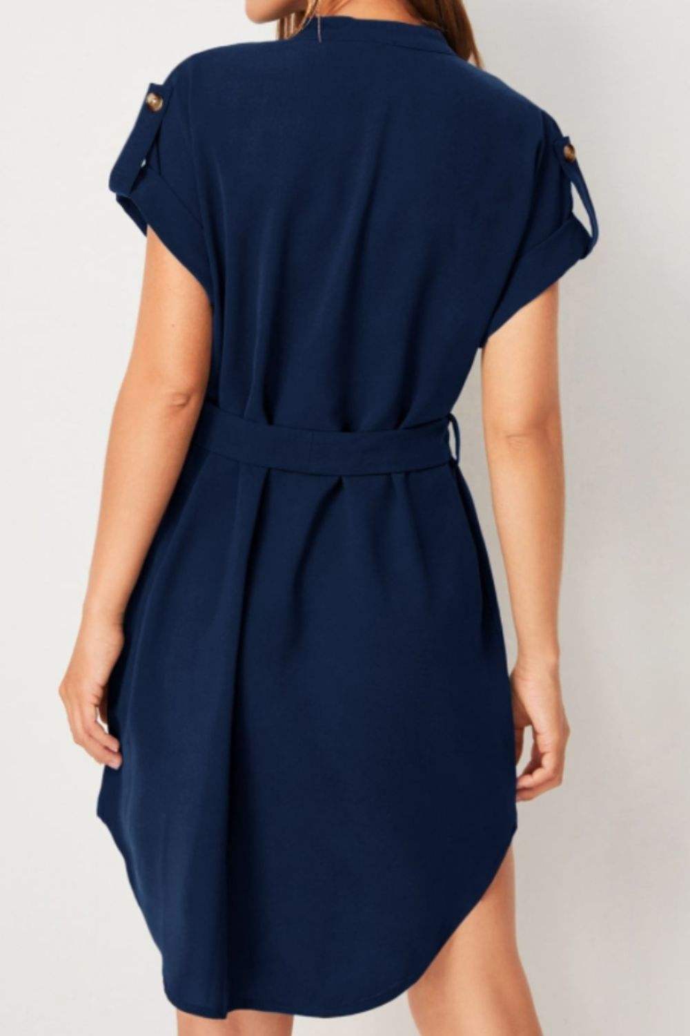 Tied Notched Short Sleeve Dress Casual Dresses - Tophatter Daily Deals