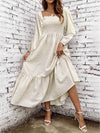 Smocked Square Neck Long Sleeve Dress Sand Casual Dresses - Tophatter Daily Deals