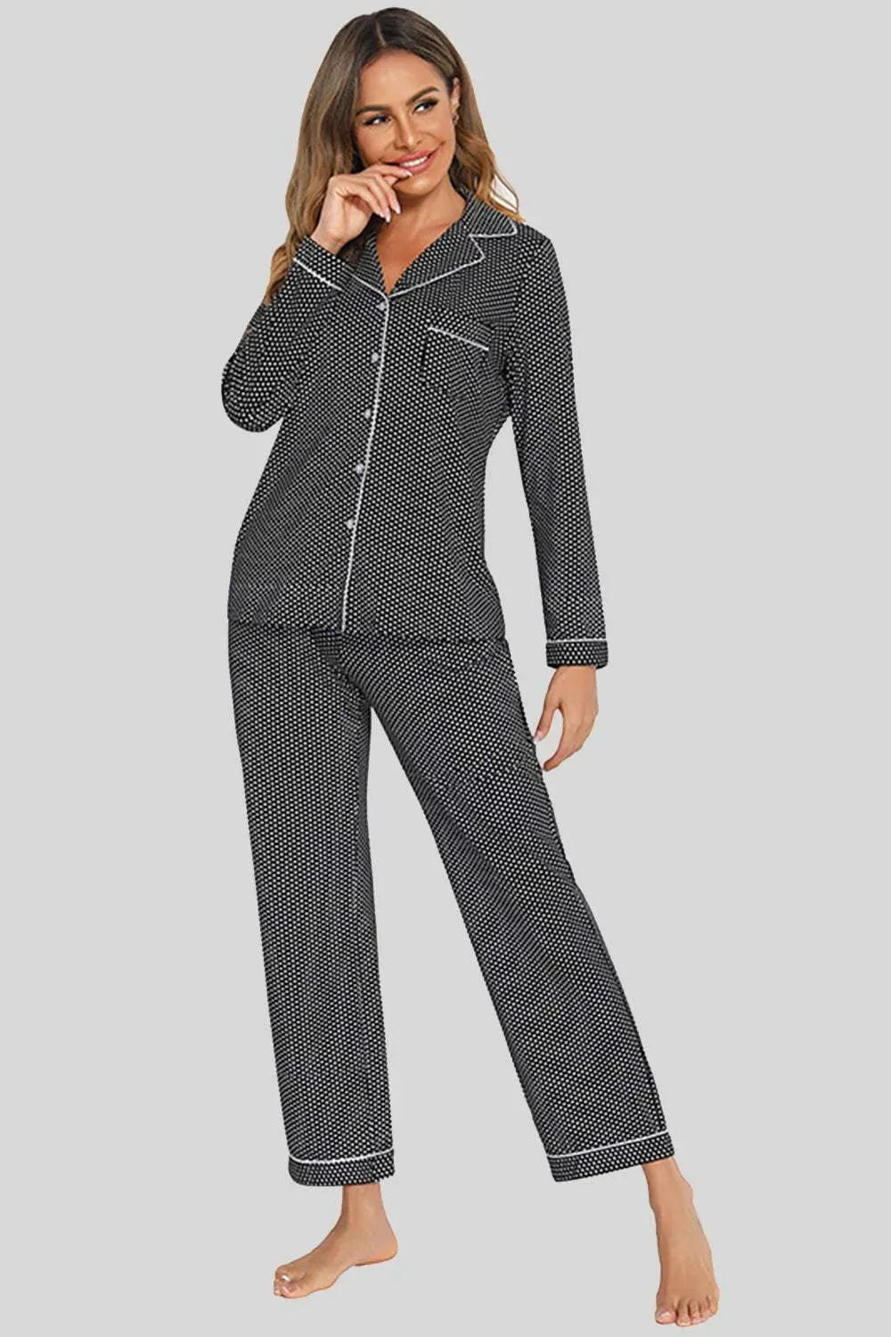 Collared Neck Loungewear Set with Pocket Black Loungewear Sets Apparel & Accessories Fast Shipping Free Shipping H#Y Lingerie Sleepwear Loungewear Loungewear Sets New Deals Sexy sexy lingerie Ship From Overseas Ship from USA USA USA STOCK - Tophatter Daily Deals And Savings