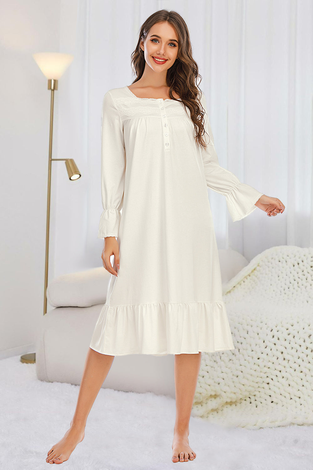 Flounce Sleeve Ruffle Hem Night Dress - Tophatter Deals and Online Shopping - Electronics, Jewelry, Beauty, Health, Gadgets, Fashion - Tophatter's Discounts & Offers - tophatters - tophatters.co
