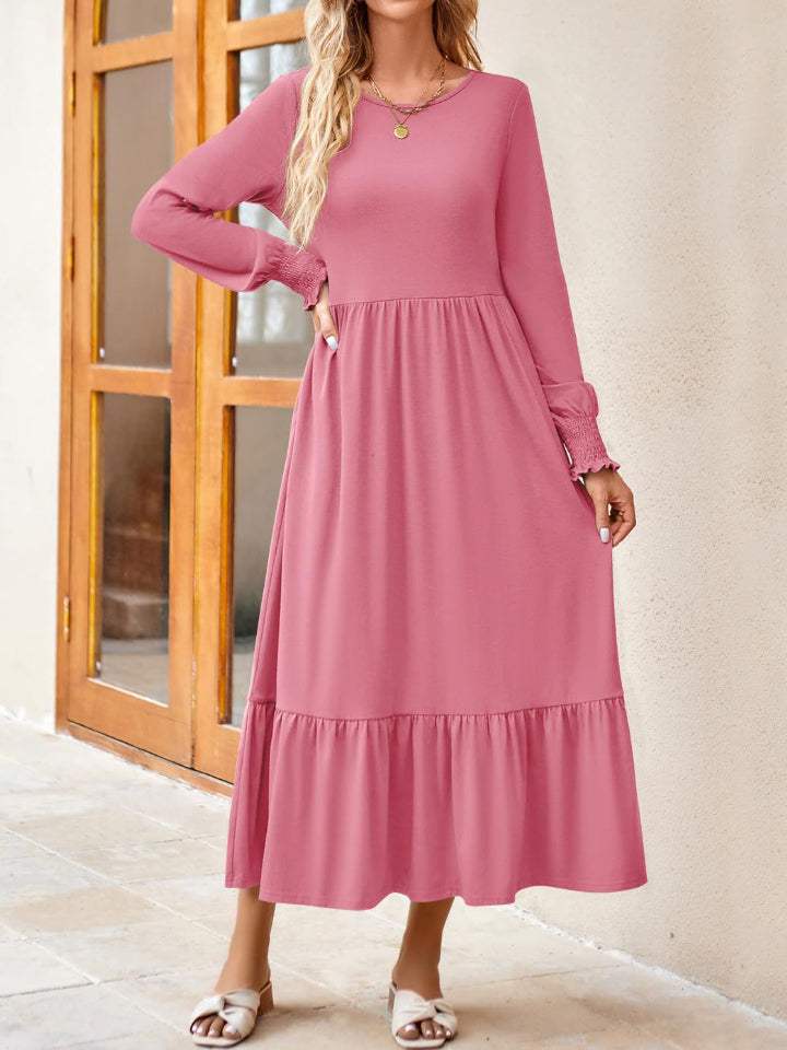 Round Neck Lantern Sleeve Ruffle Hem Dress Strawberry Casual Dresses - Tophatter Daily Deals