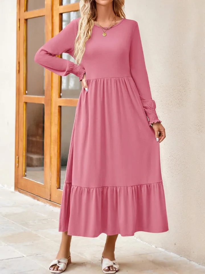 Round Neck Lantern Sleeve Ruffle Hem Dress Casual Dresses - Tophatter Daily Deals