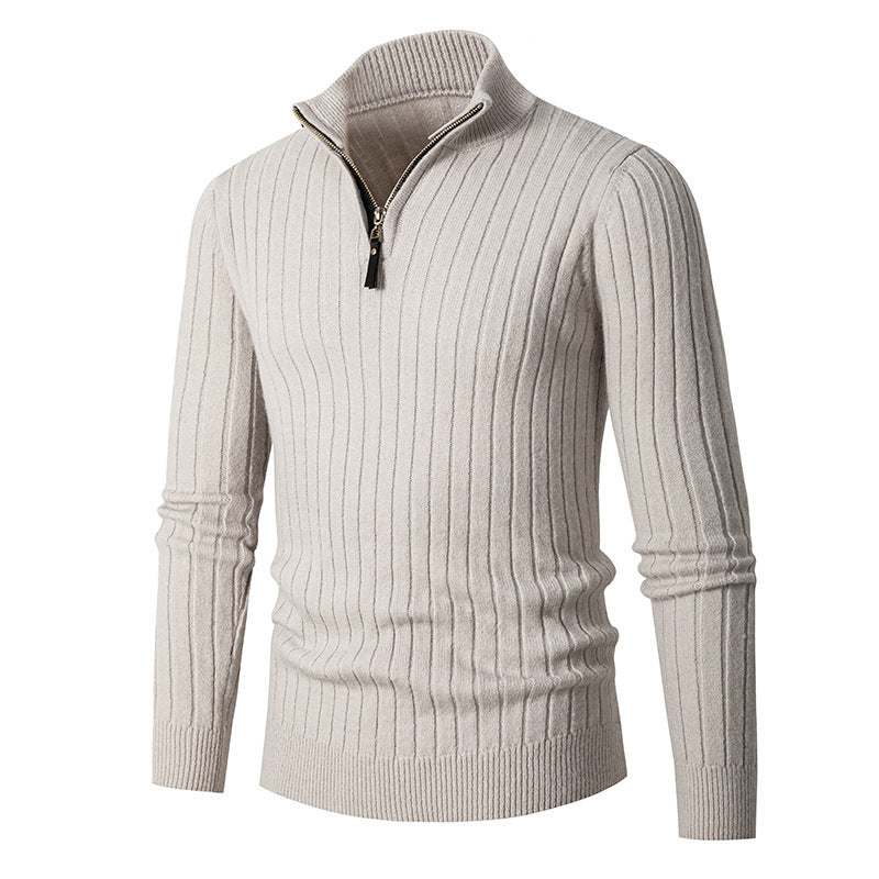 Fitted Men's Half Turtleneck Zip Sweater - Ribbed Knit White 3D Changing Face Moving Picture Frame - Tophatter Daily Deals