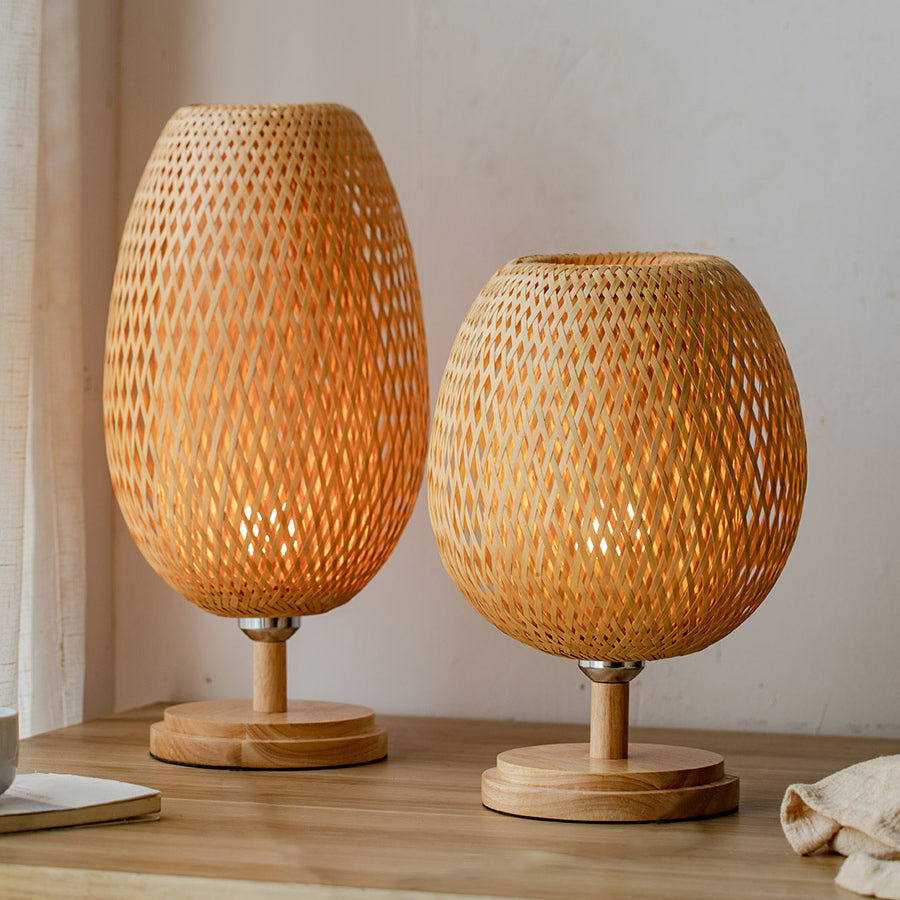Bamboo Woven Table Lamp Japanese Style Zen Bedroom Living Room 0 - Tophatter Daily Deals