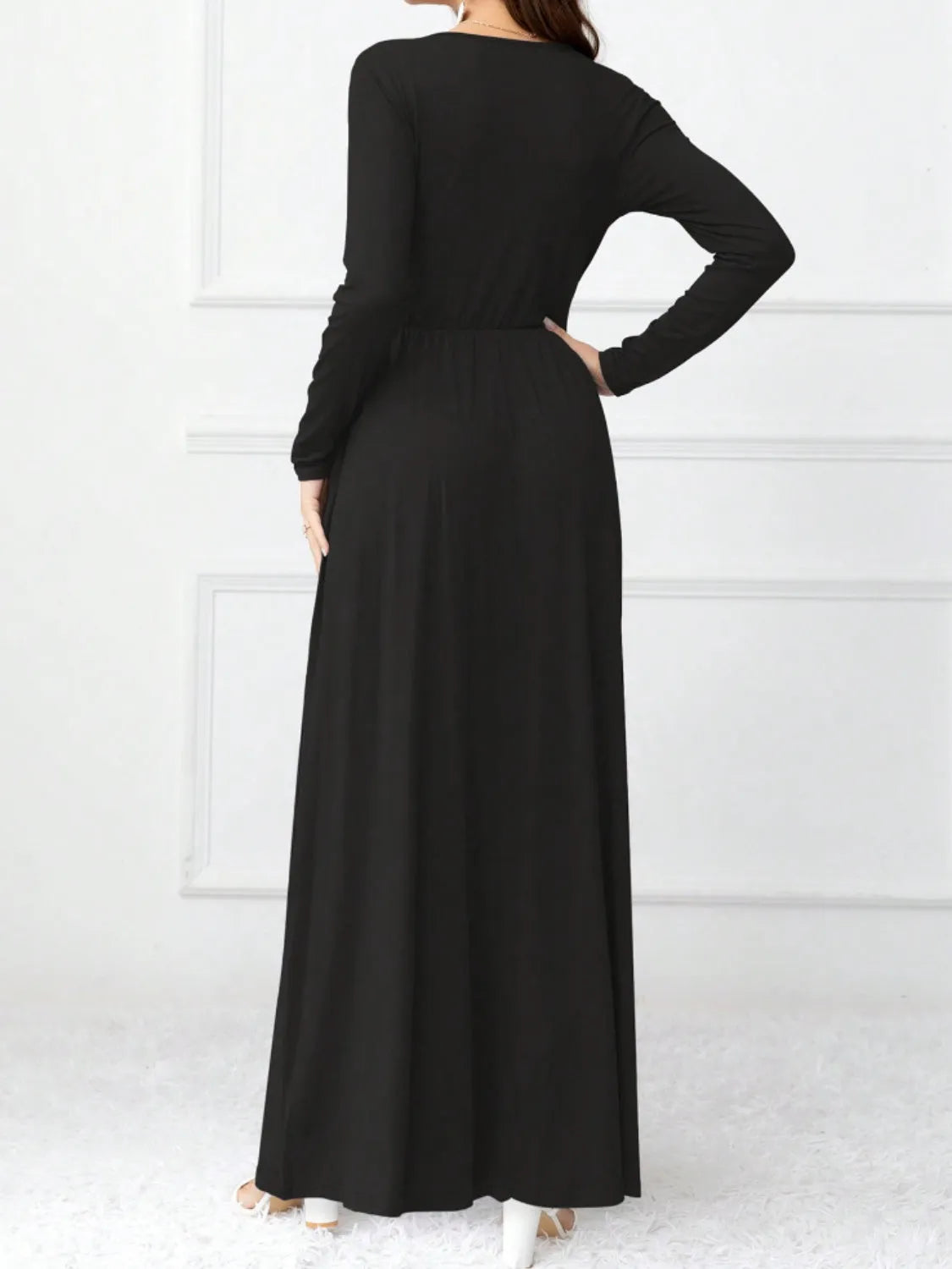 Pocketed Surplice Long Sleeve Maxi Dress Casual Dresses - Tophatter Daily Deals