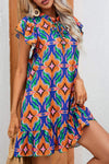 Printed Tie Neck Mini Dress Casual Dresses - Tophatter Daily Deals