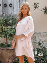 Single Shoulder Kimono Sleeve Mini Dress Eggshell Casual Dresses - Tophatter Daily Deals
