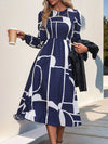 Perfee Smocked Color Block Long Sleeve Midi Dress Casual Dresses - Tophatter Daily Deals