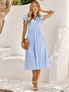 V-Neck Flutter Sleeve Midi Dress Pastel Blue Casual Dresses - Tophatter Daily Deals