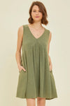 HEYSON Full Size Texture V-Neck Sleeveless Flare Mini Dress Green Casual Dresses - Tophatter Daily Deals