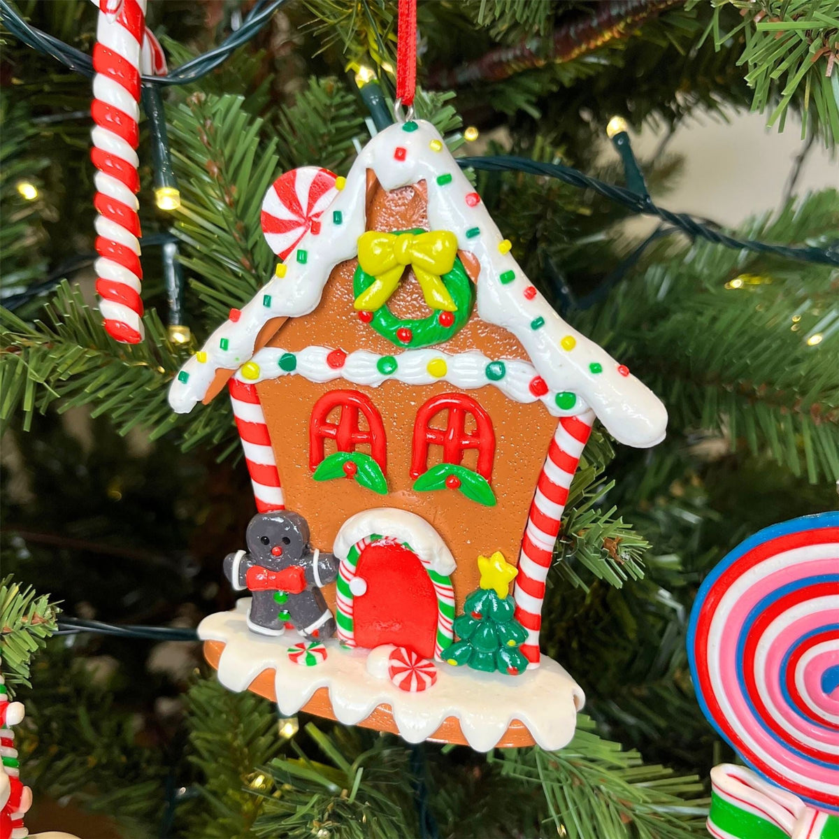 Gingerbread House Christmas Bauble | Candy Cane House Tree Ornament - 11cm Ornament - Tophatter Daily Deals
