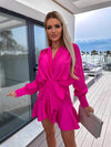 Surplice Ruffle Hem Lantern Sleeve Mini Dress Deep Rose Casual Dresses - Tophatter Daily Deals