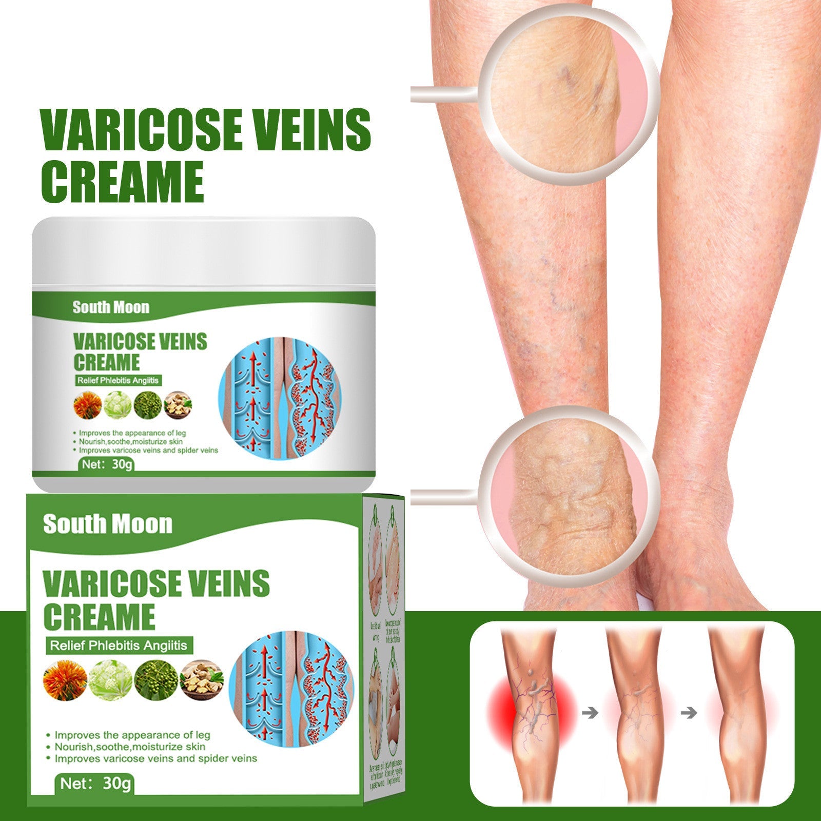 Blue Veins Bulging Pain Relief Leg Massage Cream White 0 - Tophatter Daily Deals