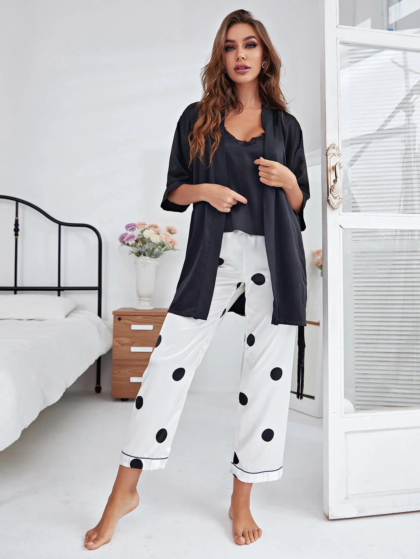 Cami, Robe, and Printed Pants Pajama Set Loungewear Sets - Tophatter Daily Deals