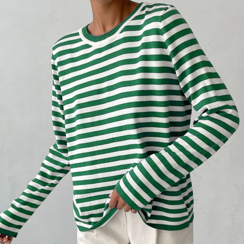 Lightweight Women’s Long Sleeve Sweater - Striped Knit Green 3D Changing Face Moving Picture Frame - Tophatter Daily Deals