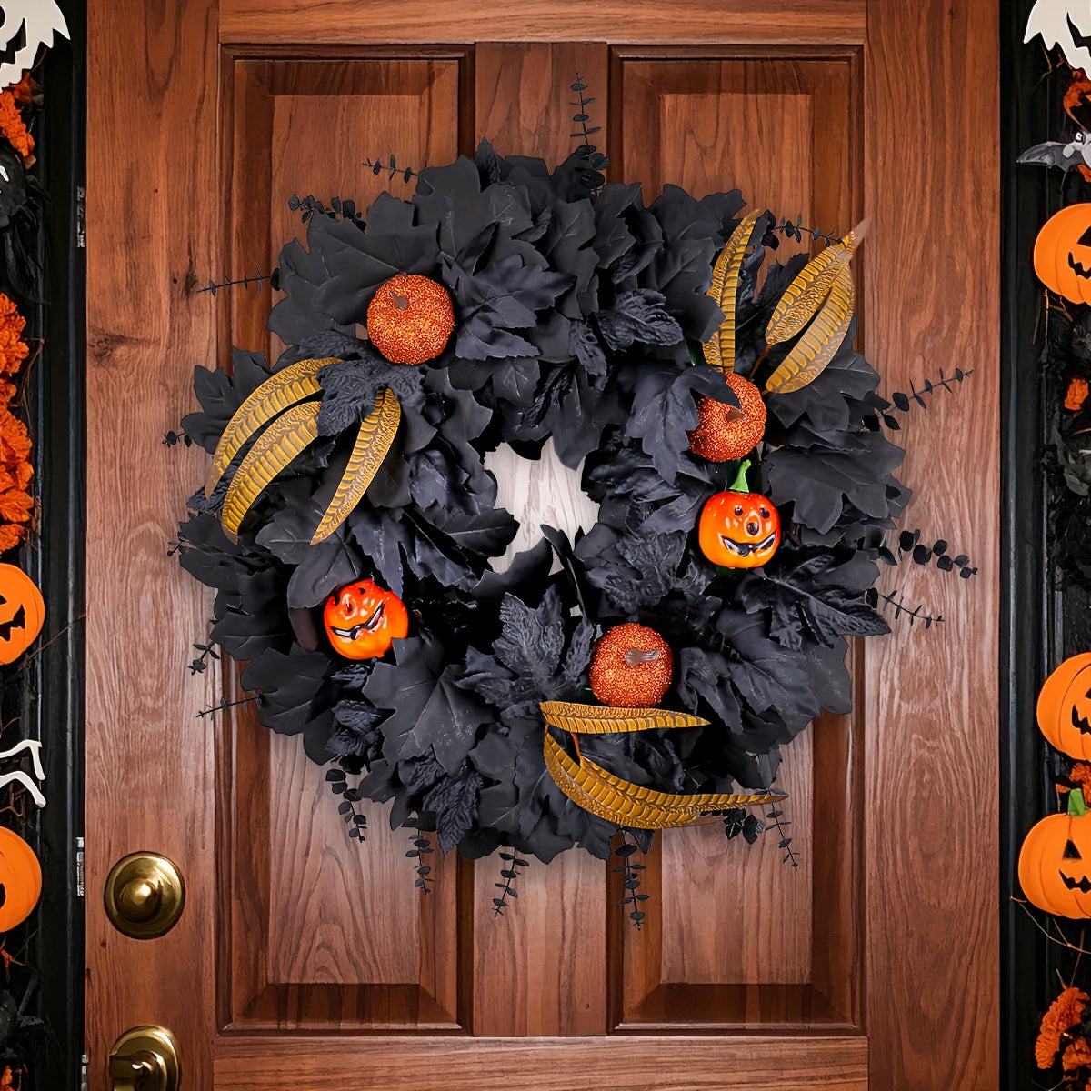 Halloween Black Pumpkin Maple Leaf Door Wreath Halloween - Tophatter Daily Deals
