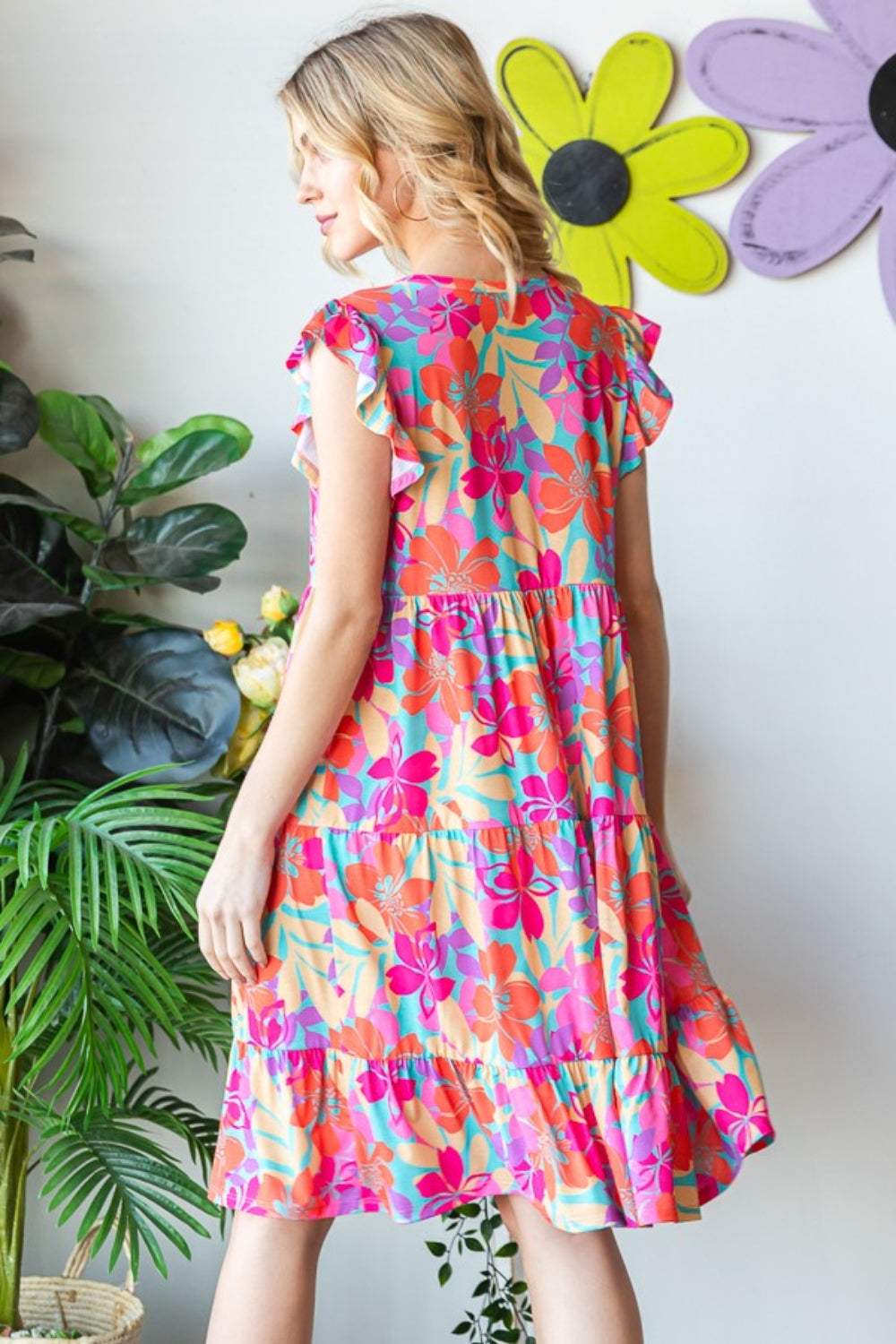 Heimish Full Size Floral Cap Sleeve Tiered Dress Casual Dresses - Tophatter Daily Deals