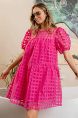 BiBi Gridded Organza Short Sleeve Dress Casual Dresses - Tophatter Daily Deals
