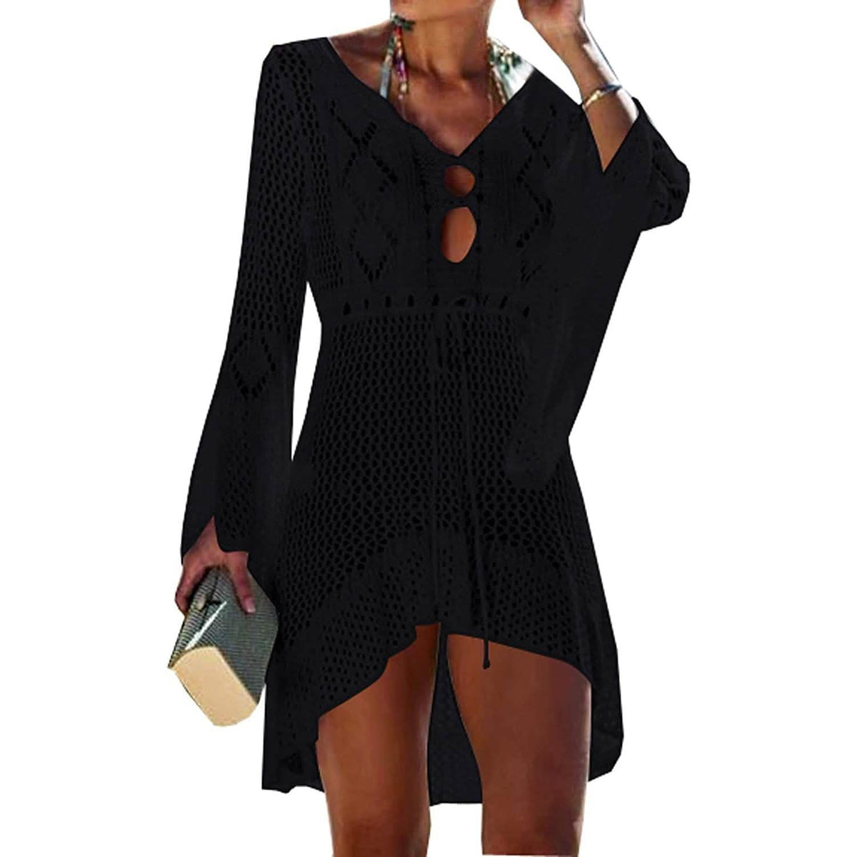 Beach Tops Sexy Perspective Cover Dress Black Women's Swimwear - Tophatter Daily Deals