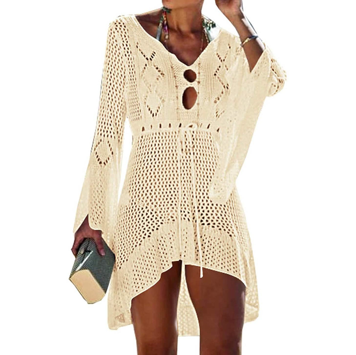 Beach Tops Sexy Perspective Cover Dress Beige Women's Swimwear - Tophatter Daily Deals