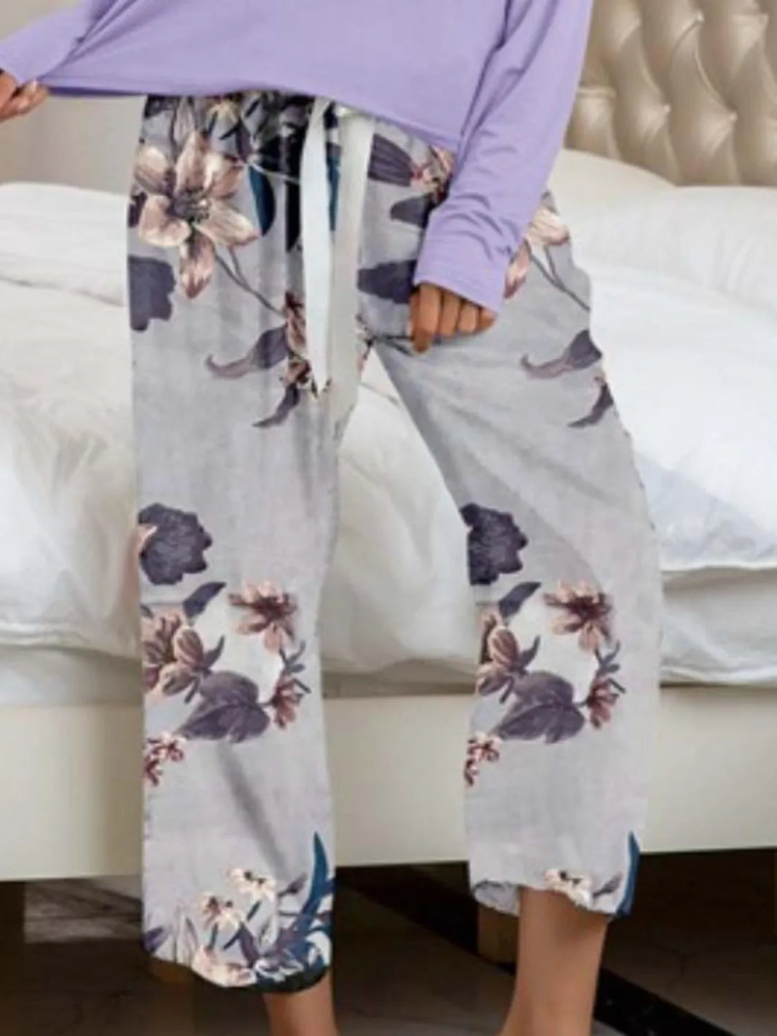 Round Neck Top and Printed Pants Lounge Set Loungewear Sets - Tophatter Daily Deals