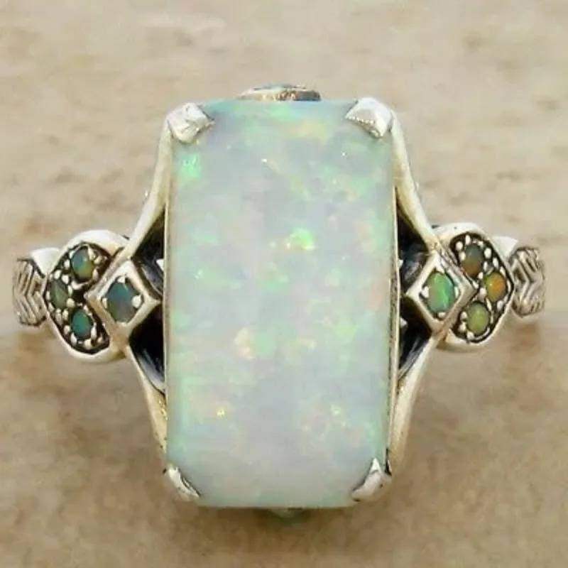 Beautiful Silver Plated White Fire Opal Women Ring Rings - Tophatter Daily Deals