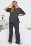 Slit Round Neck Top and Pants Lounge Set Loungewear Sets - Tophatter Daily Deals