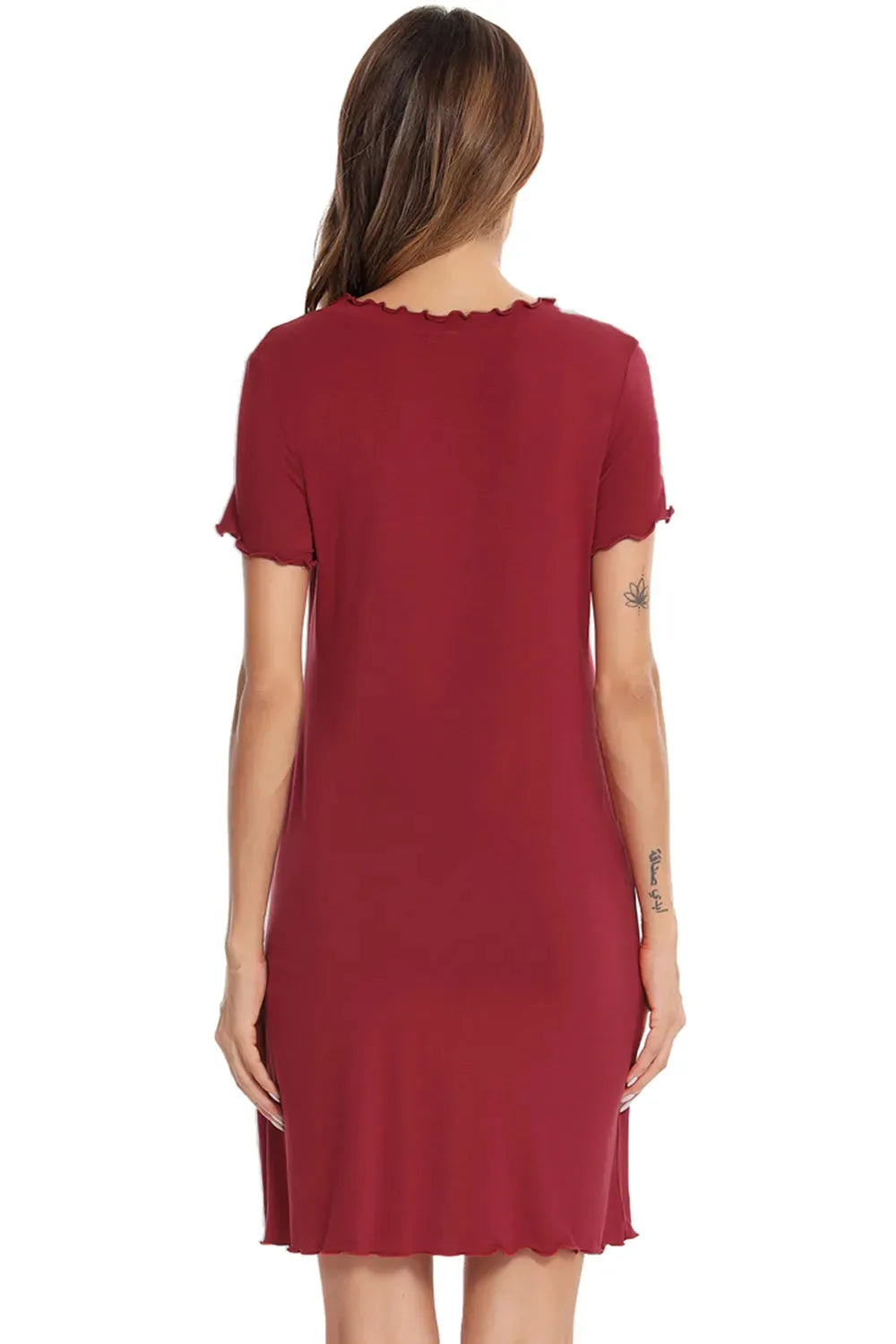 Round Neck Short Sleeve Lounge Dress Sleep Dresses - Tophatter Daily Deals