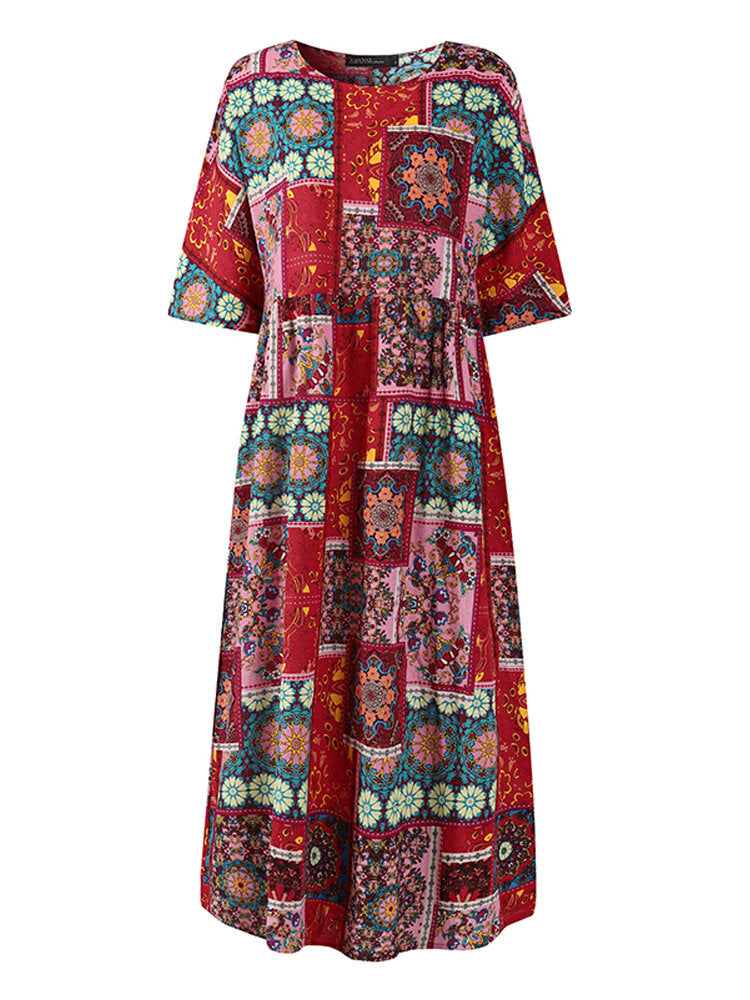 Colorful Maxi Dress O-neck Floral Dress For Women Maxi Dresses - Tophatter Daily Deals