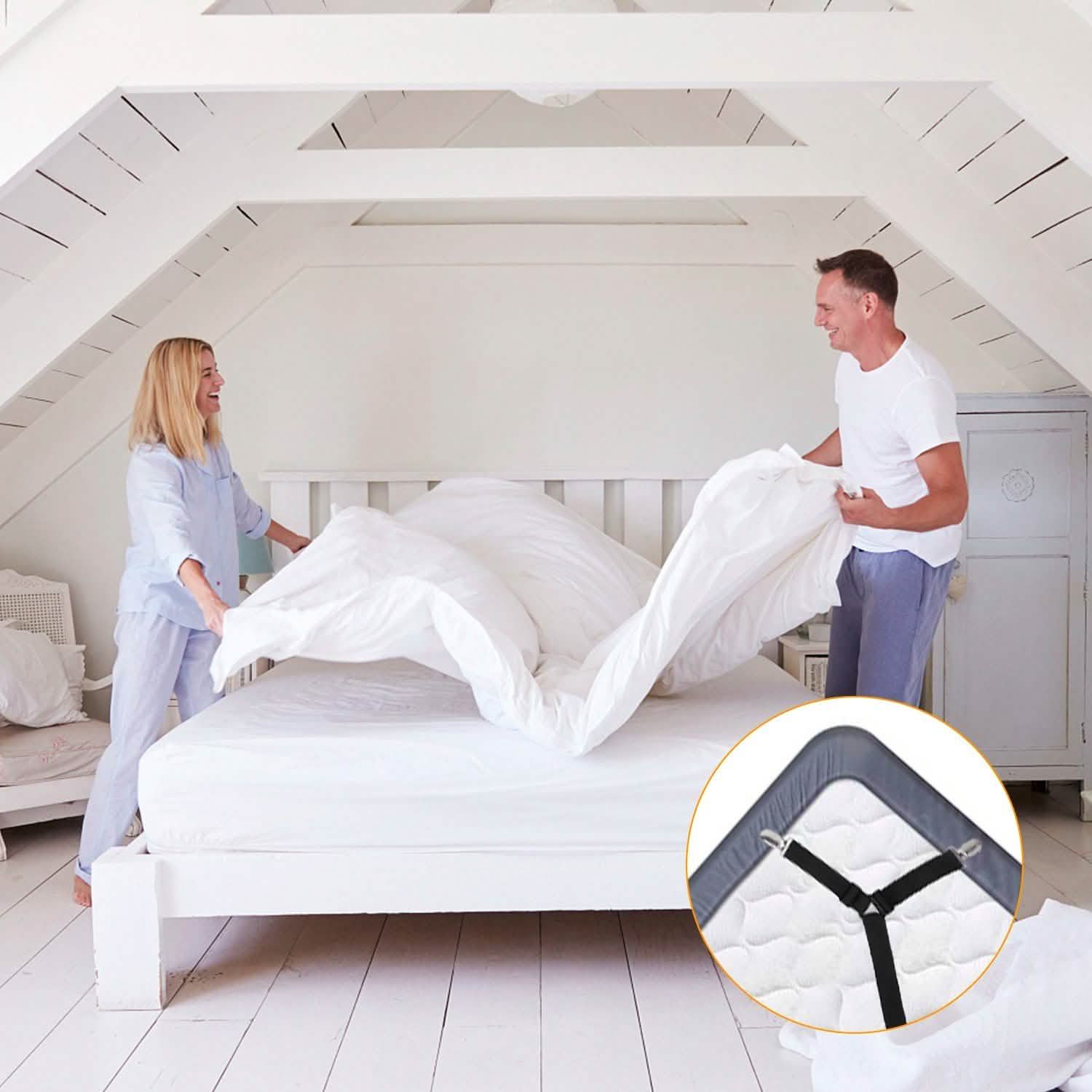 Bed Sheet Fasteners Adjustable Crisscross Elastic Sheet Suspenders Bedding - Tophatter Daily Deals