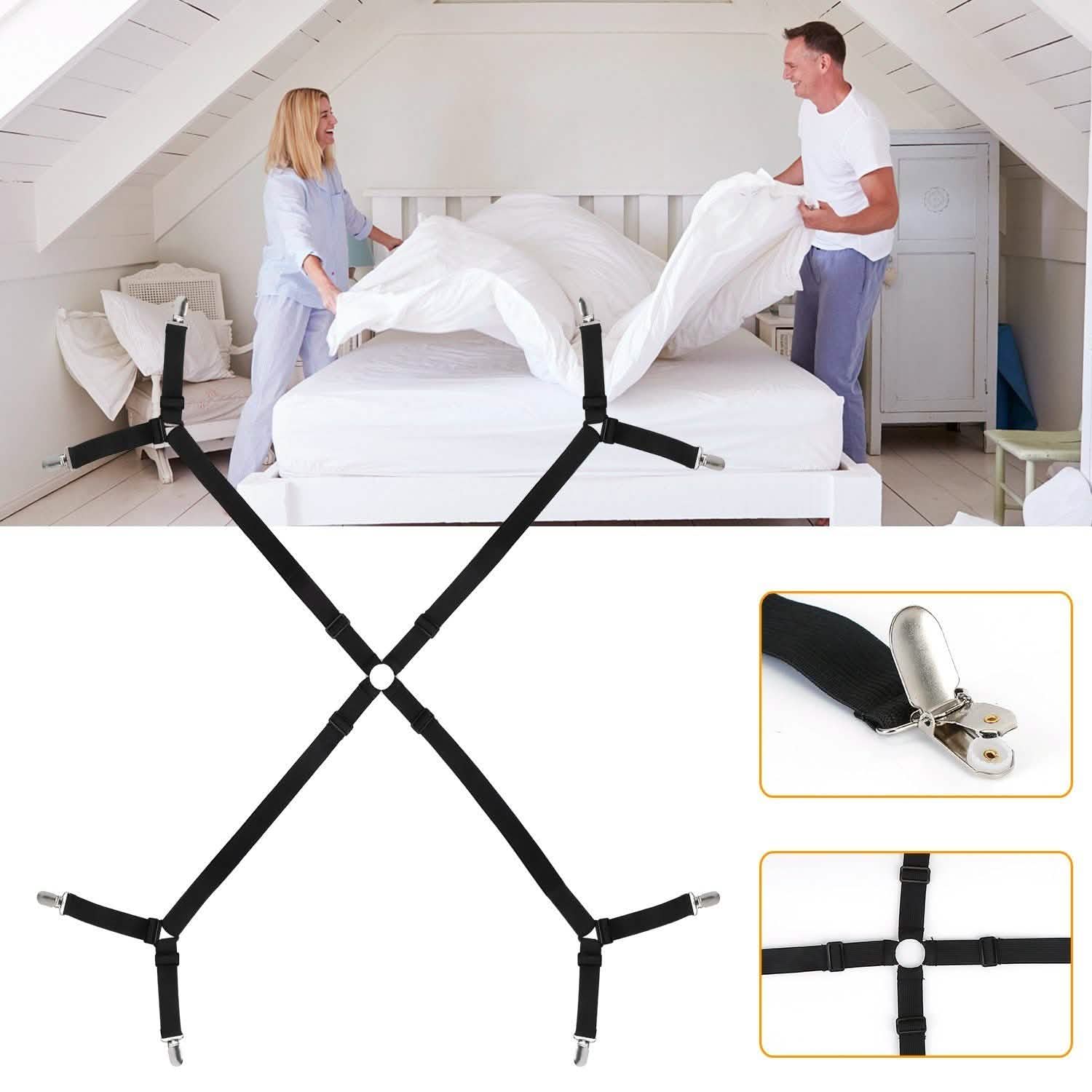 Bed Sheet Fasteners Adjustable Crisscross Elastic Sheet Suspenders Bedding - Tophatter Daily Deals