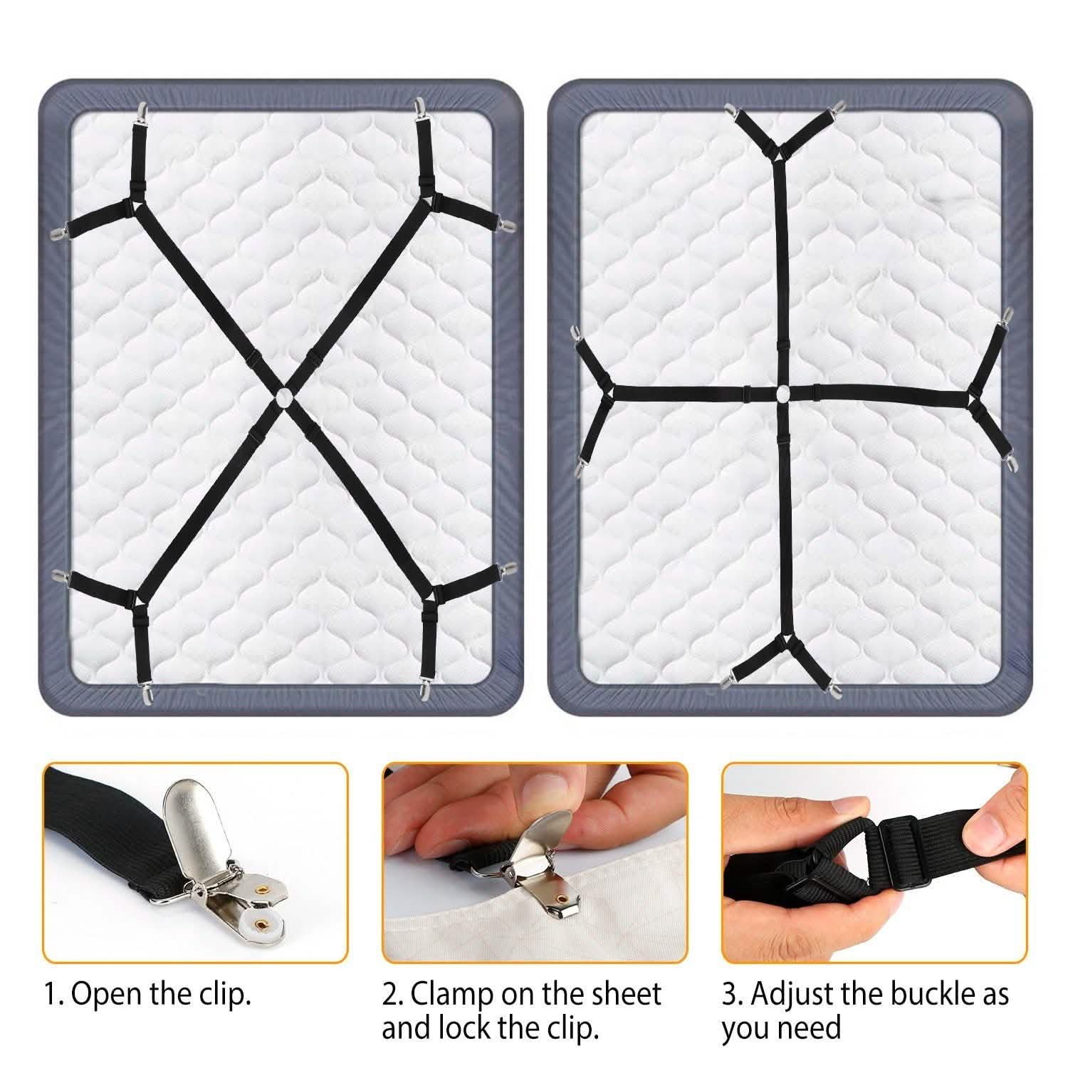 Bed Sheet Fasteners Adjustable Crisscross Elastic Sheet Suspenders Bedding - Tophatter Daily Deals