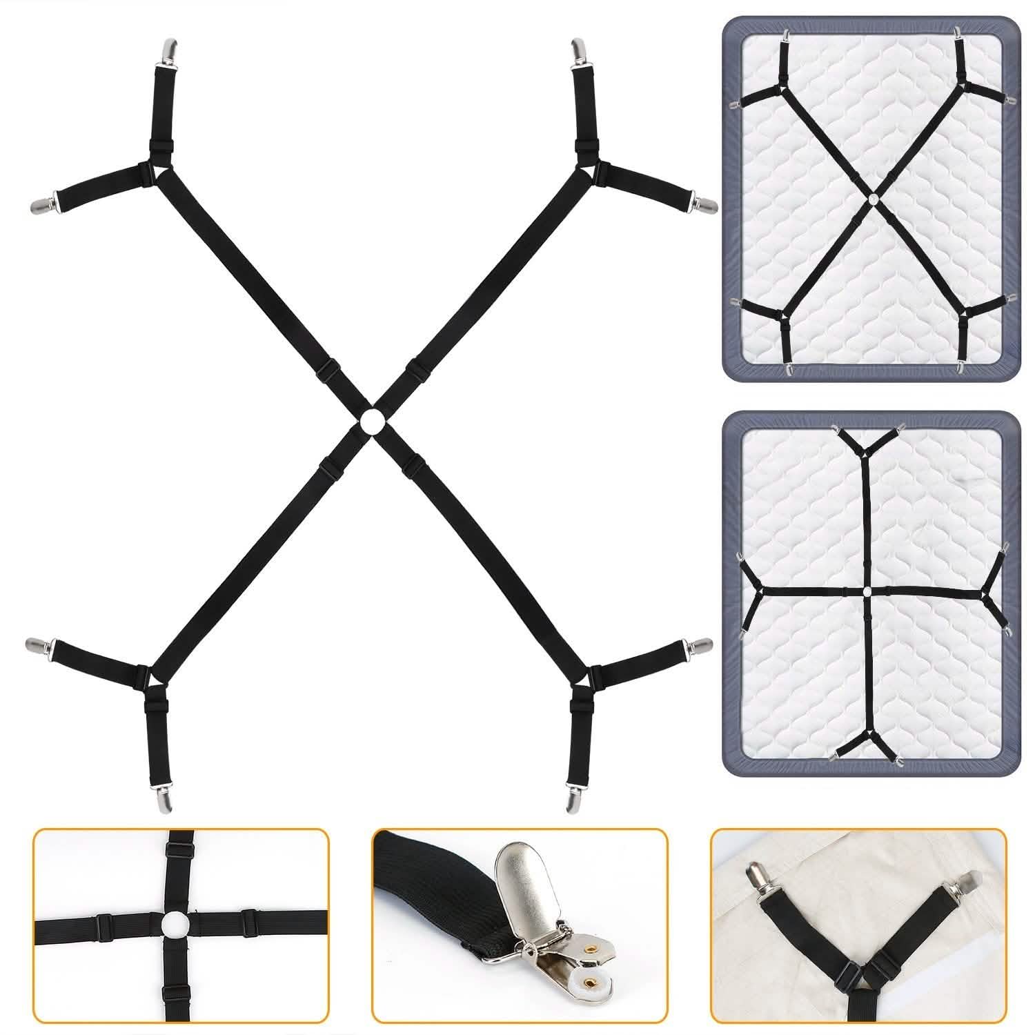 Bed Sheet Fasteners Adjustable Crisscross Elastic Sheet Suspenders Bedding - Tophatter Daily Deals