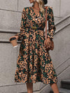 Leopard Notched Flounce Sleeve Midi Dress Casual Dresses - Tophatter Daily Deals