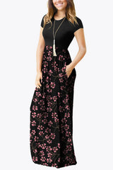 Full Size Printed Round Neck Short Sleeve Dress with Pockets Casual Dresses - Tophatter Daily Deals