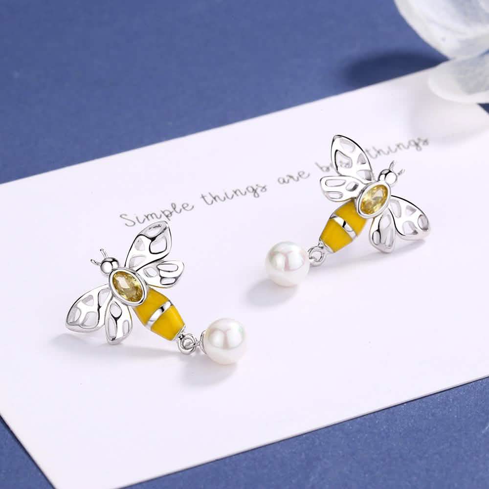 Bee Drop Earrings With Swarovski Pearl and Crystals Earrings - Tophatter Daily Deals