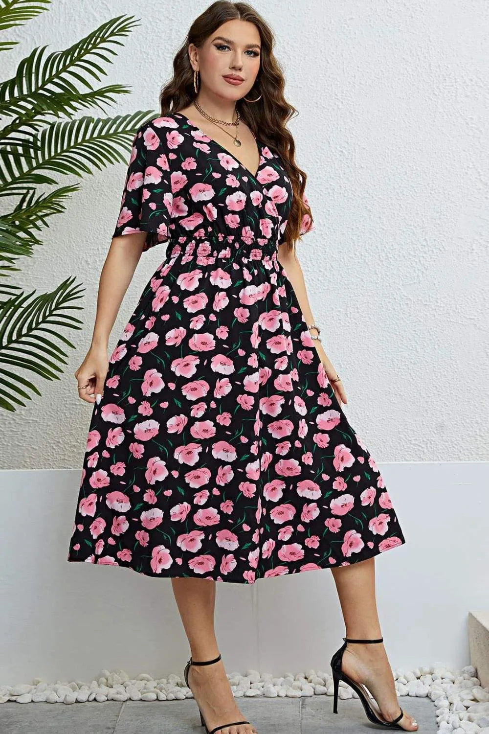 Floral Surplice Midi Dress Casual Dresses - Tophatter Daily Deals