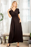 Heimish Ruched Pocketed Surplice Short Sleeve Dress BLACK Casual Dresses - Tophatter Daily Deals