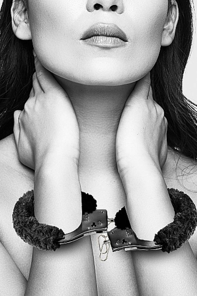 Ouch by Shots Toys - Black & White - Beginner's Furry Handcuffs with Quick Release Button - Black BDSM - Tophatter Daily Deals