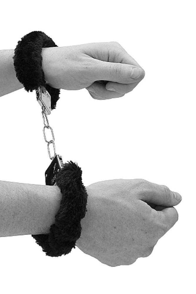 Ouch by Shots Toys - Black & White - Beginner's Furry Handcuffs with Quick Release Button - Black BDSM - Tophatter Daily Deals