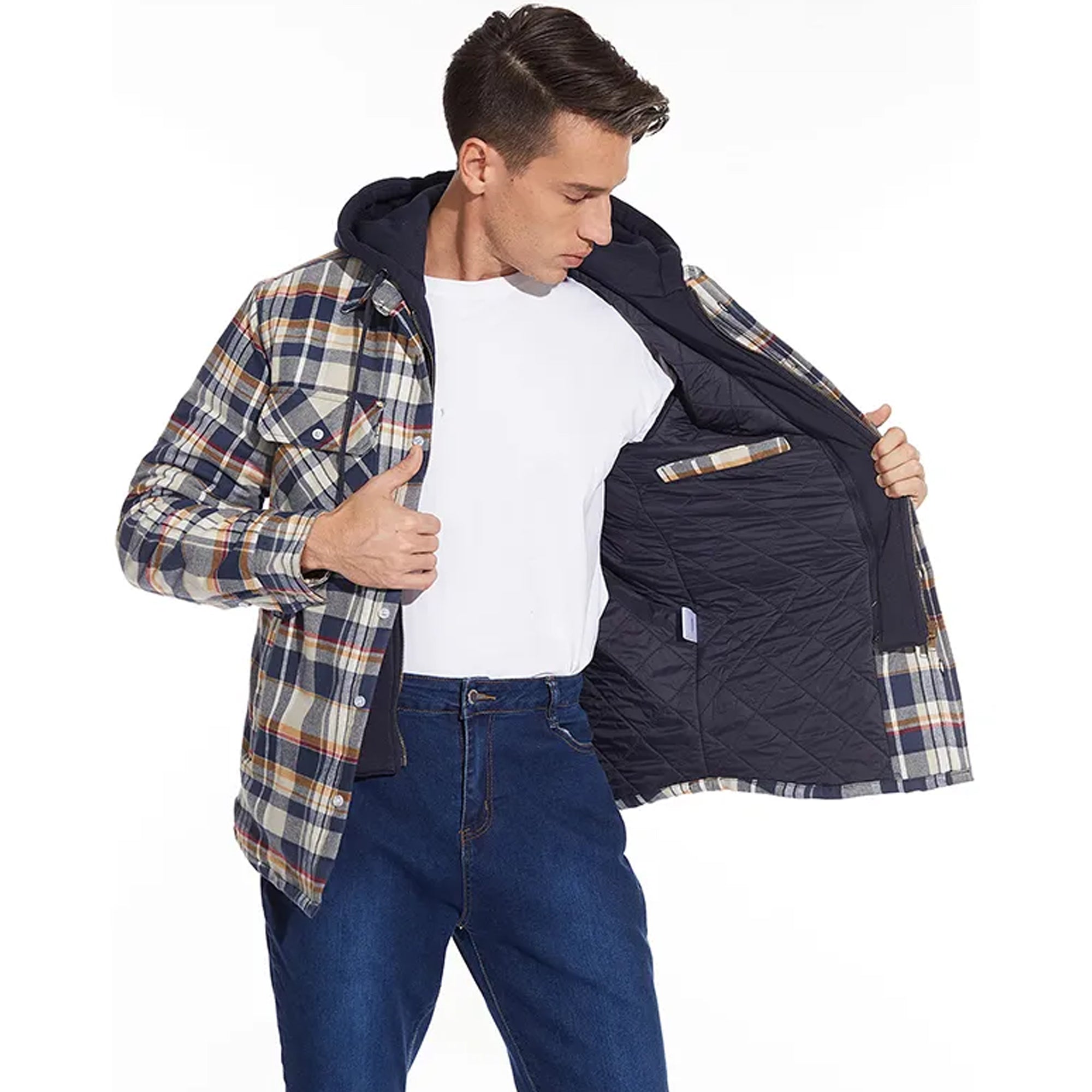 Lightweight Cozy Men's Hooded Jacket - Shirt Style, Fleece - Tophatter Daily Deals