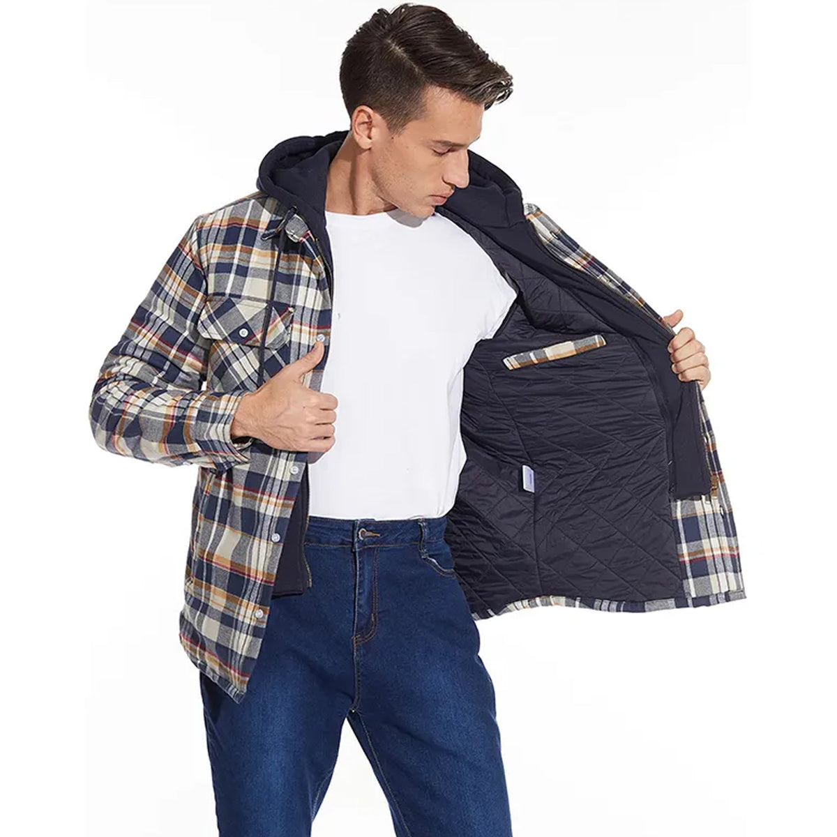 Lightweight Cozy Men's Hooded Jacket - Shirt Style, Fleece - Tophatter Daily Deals