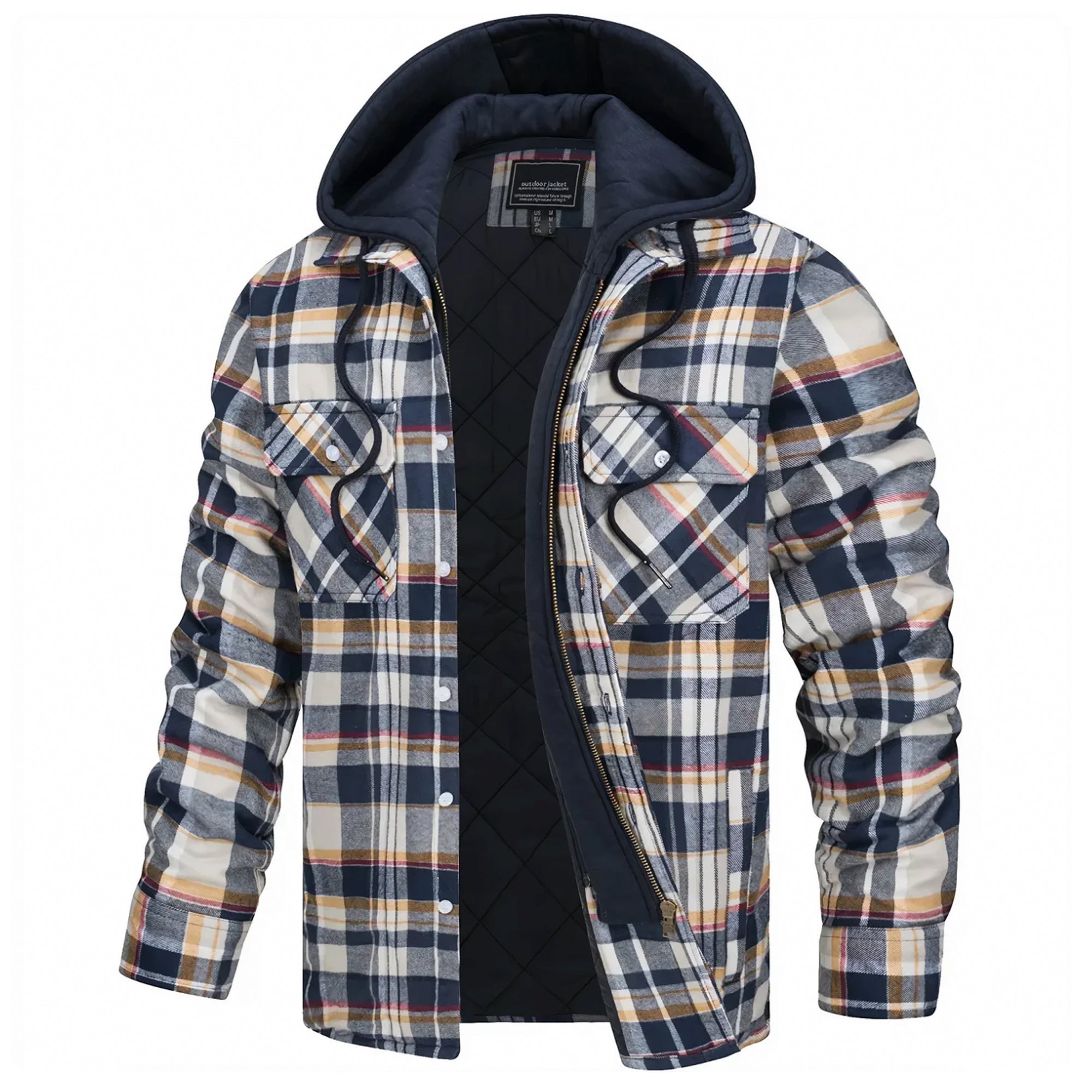 Lightweight Cozy Men's Hooded Jacket - Shirt Style, Fleece Yellow-Blue - Tophatter Daily Deals