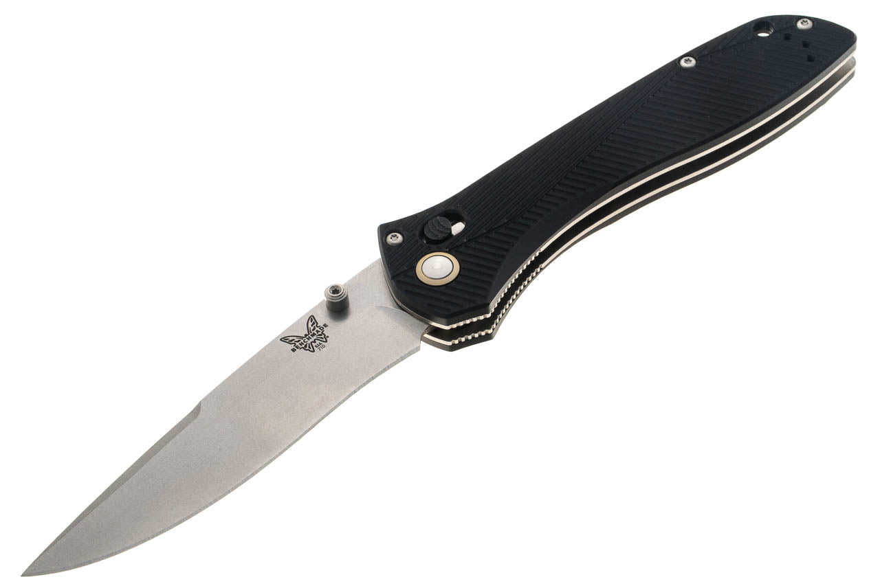 Benchmade Seven | Ten - Black Aluminum - M390 Satin Recurve Drop Point Blade - 710-25 Folding Knives - Tophatter Daily Deals