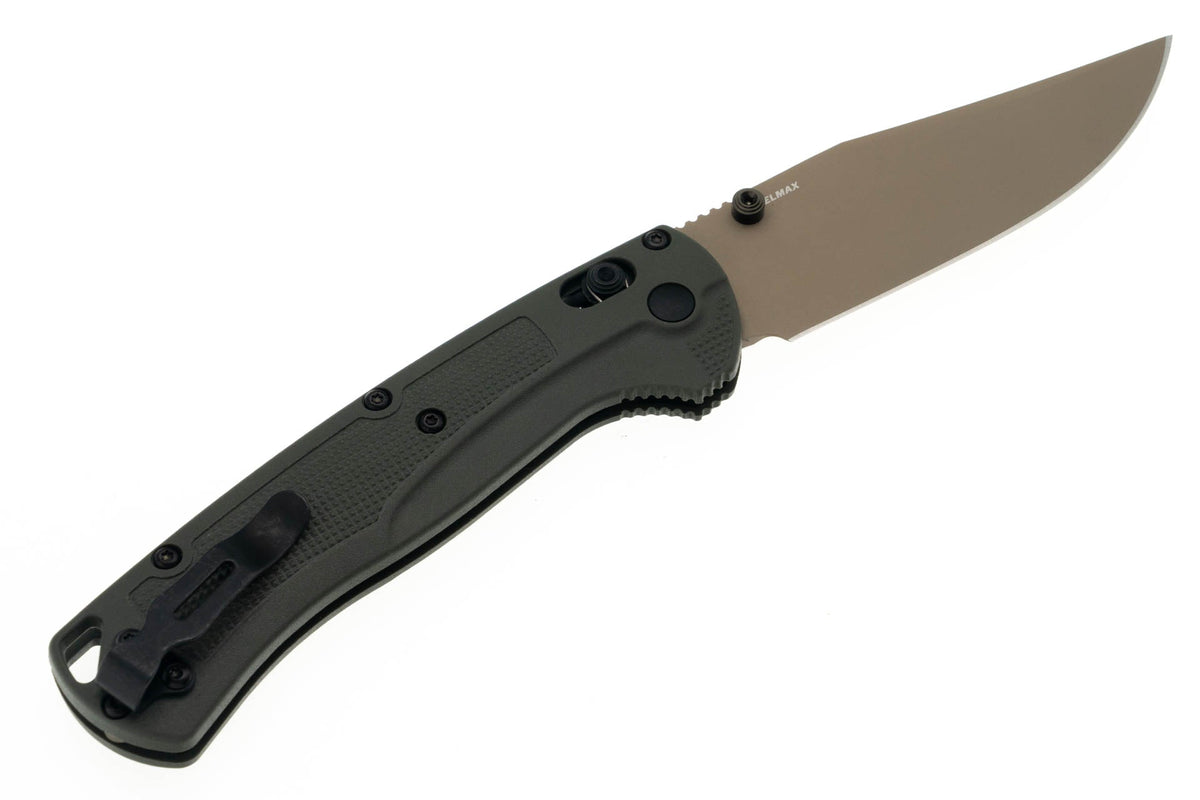 Benchmade Taggedout - Deep Olive Grivory - Tan Elmax Blade - 15536TN-02 Folding Knives - Tophatter Daily Deals